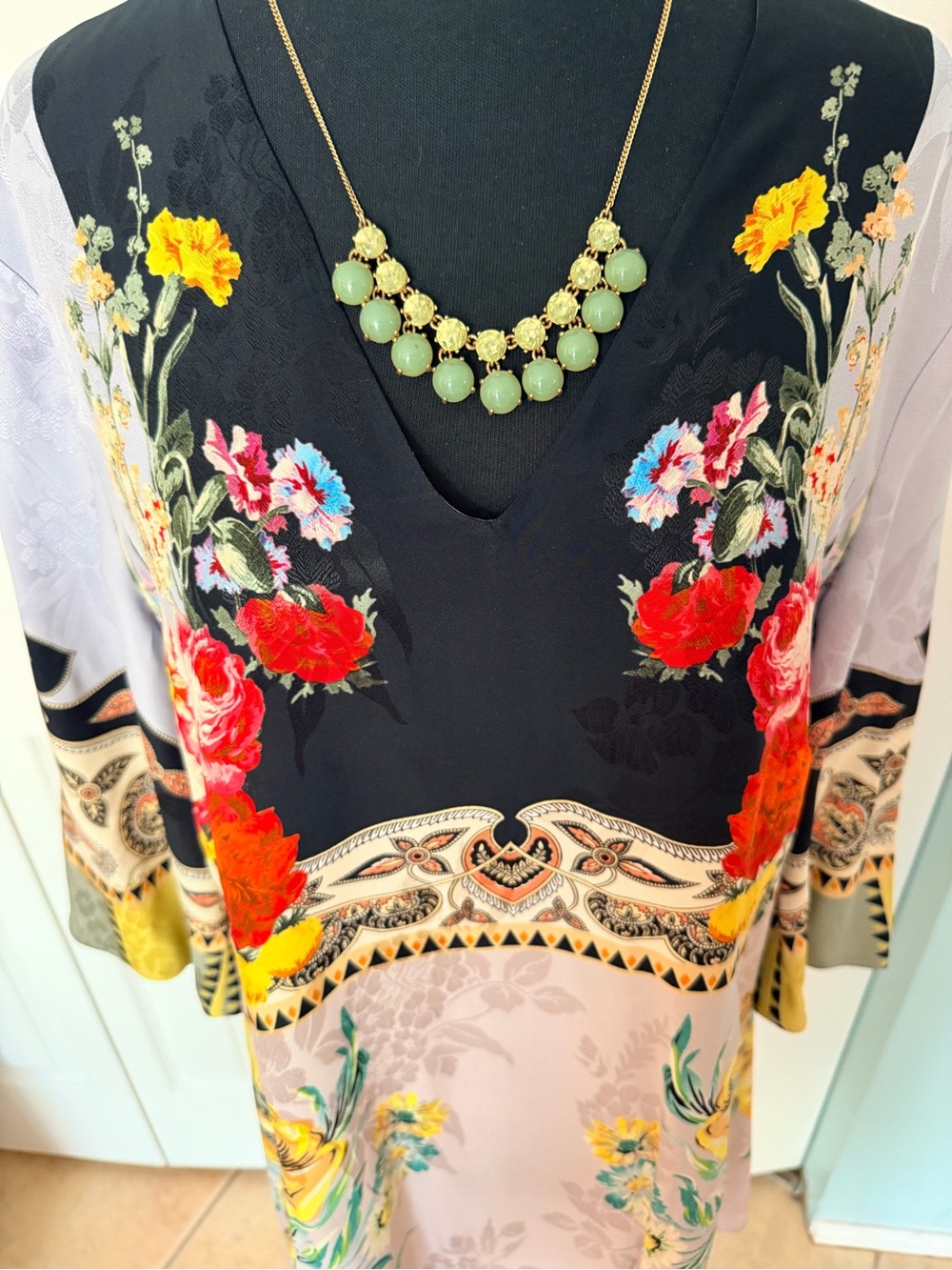 ETRO Silk Blend Midi Dress with Boho Floral Print Made in Italy Size 12 - Picture 6 of 12